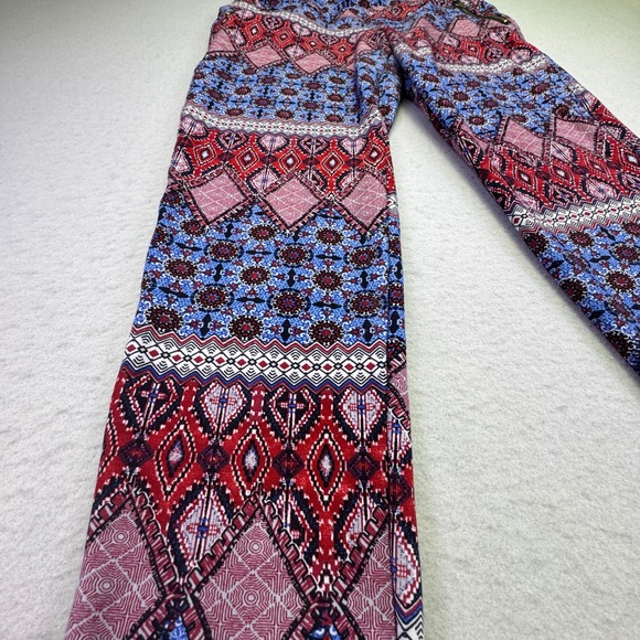 Hot Kiss Pants Women's 1X Stretchy Geometric Elastic Waist Zip Pockets Blue Red - Picture 2 of 9